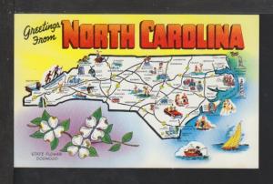 Greetings From North Carolina,Map Postcard 