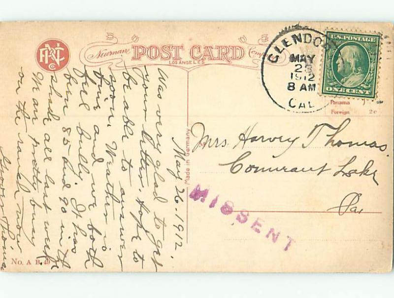 Divided-Back ORANGE GROVE Postmarked Glendora California CA HJ7301