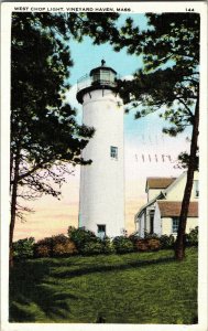 View of West Chop Light, Vineyard Haven MA c1935 Vintage Postcard H80