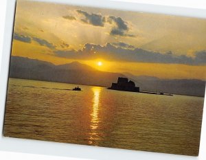 Postcard Sunset on the picturesque Bourtzi, Nafplion, Greece