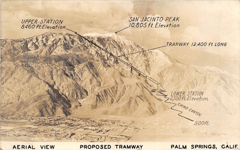 Palm Springs California 1948 RPPC Real Photo Postcard View Proposed Tramway