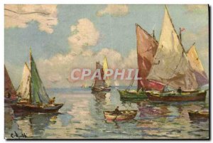 Old Postcard Boat Sailing Boats in the Mediterranean