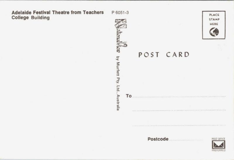 Adelaide Festival Theatre from Teachers College Australia AU Unused Postcard D34