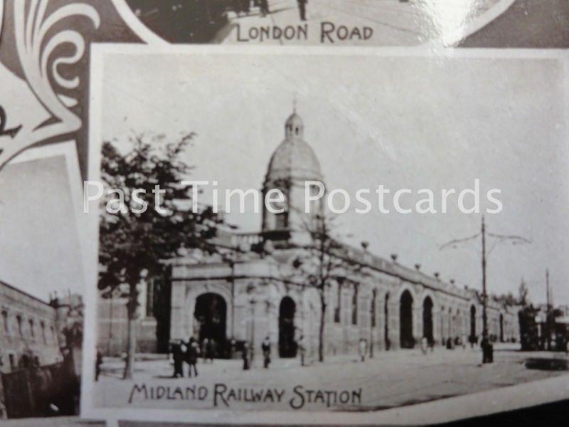 Leicester MULTIVIEW Castle Gateway, London Rd, Railway Station, Trams c1905 Tuck