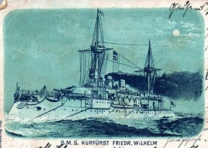 SMS Kurfurst  German Imperial Navy WWI c.1910s Vintage Postcard