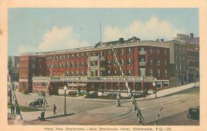 Sherbrooke PQ Canada New Sherbrooke Hotel, Car, Train Tracks  WB Postcard