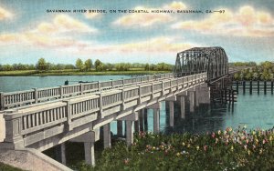 Vintage Postcard Savannah River Bridge On Coastal Highway Savannah Georgia GA