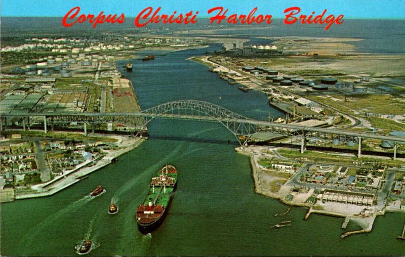 Texas Corpus Christi Aerial View Of Harbor Bridge With Tanker Samuel L Fuller