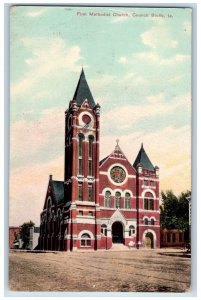 Council Bluffs Iowa IA Postcard First Methodist Church 1908 Posted Antique
