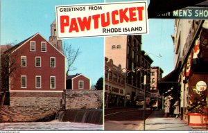 Rhode Island Pawtucket Greetings Showing Main Street and Old Slater Mill