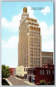 Jackson MS~Tower Building~Merchants Bank Building~Vintage Linen Postcard