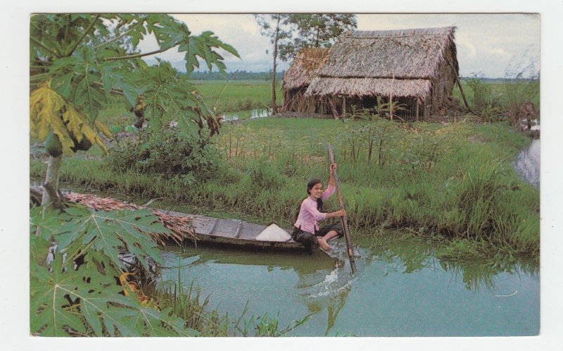 P2146,  soldiers postcard viet nam to millersburg ohio rural girl in boat scene