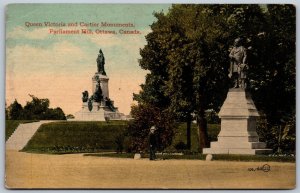 Postcard Ottawa ONT c1910s Queen Victoria and Cartier Monuments Parliament Hill