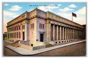 Vintage 1940's Postcard American Flag Over the Post Office Fort Worth Texas