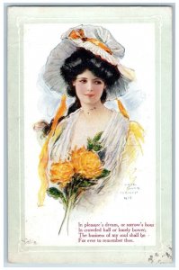 Archie Gunn Artist Signed Postcard Pretty Woman With Flowers Tilden Maine ME