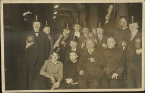 Bowling Team - Men in Top Hats Balls Pins c1910 Real Photo Postcard