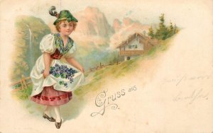 Greetings from Teufen, Switzerland chromo litho 1900 postcard