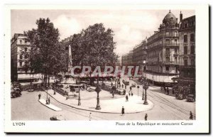 Lyon Old Postcard Place de la Republique and Carnot monument