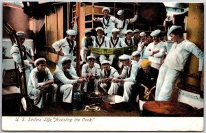 U.S. Sailors Life, Assisting The Cook, Crew Preparing Meal, Vintage Postcard