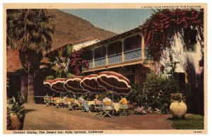 PALM SPRINGS California Outdoor Dining DESERT INN Linen Postcard 1941