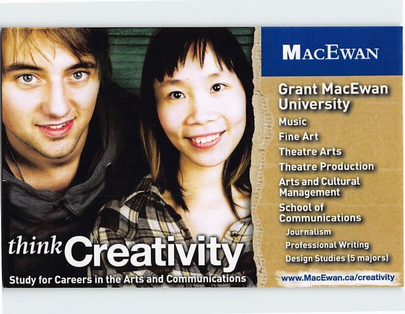 Postcard think Creativity, Grant MacEwan University, Edmonton, Canada