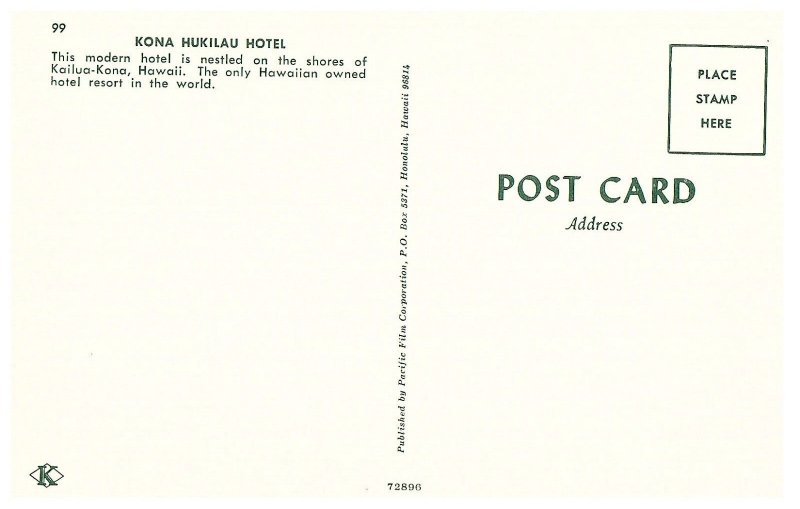 Kona Hukilau Hotel & Pool Hawaii Big Island Postcard
