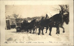 Horse Team Social History Rolling Snow Phillips Maine? c1915 Real Photo Postcard