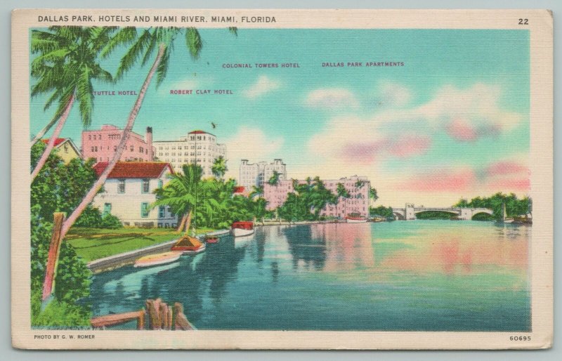 Miami Florida~Dallas Park Hotel And Lake View~Vintage Postcard