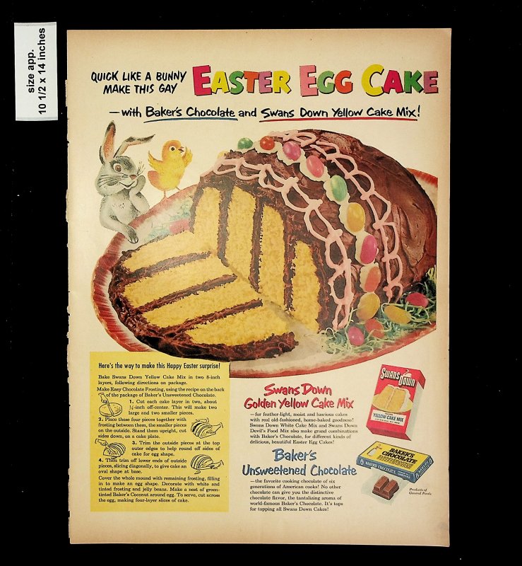 1953 Easter Egg Cake Swans Down Golden Yellow Cake Vintage Print Ad 015750