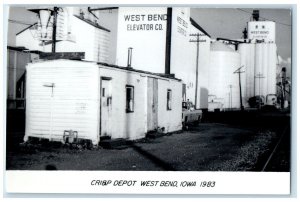 c1983 Cri&P West Bend Elevator CO. Iowa Train Depot Station RPPC Photo Postcard