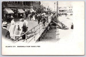 Boardwalk From Young's Pier Atlantic City New Jersey NJ Ocean View Postcard