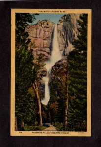 CA Yosemite National Park Falls Waterfalls Valley California Linen Postcard