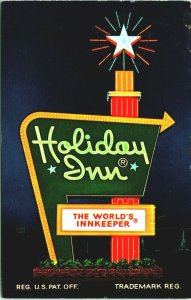 Holiday Inn Sign at Night Columbia Missouri MO Chrome Postcard