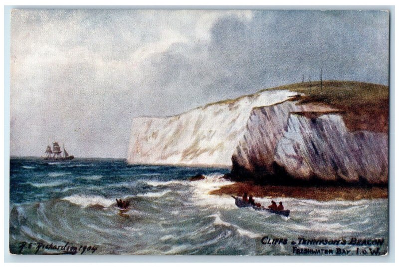 c1910 Cliffs & Tennyson's Beacon Isle of Wight Oilette Tuck Art Postcard