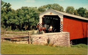 Pennsylvania Dutch Country Soudersburg Bridge Horse Buggy Postcard VTG UNP Mirro 