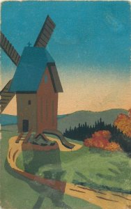 Drawn mill German artist E. Sanwald scenic vintage art postcard