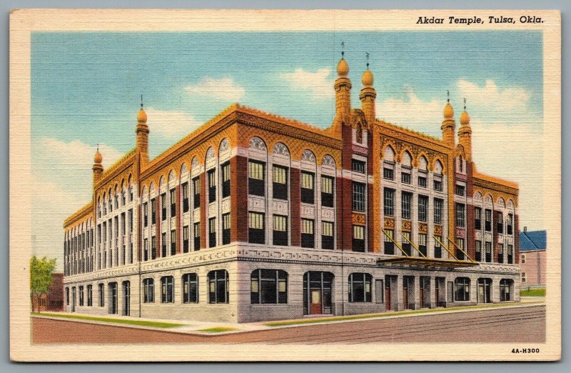 Postcard Tulsa OK c1934 Akdar Temple Akdar Shrine Masonic Temple Defunct