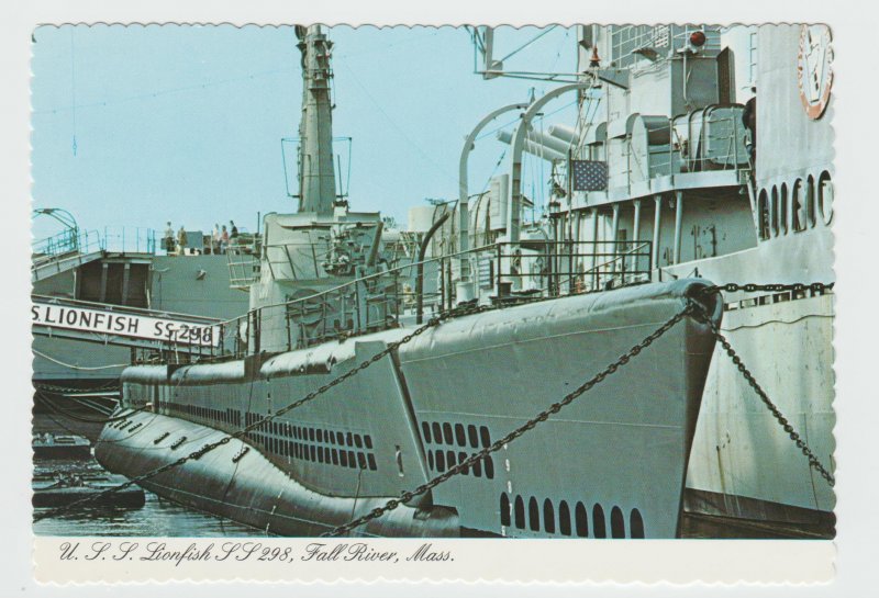 USS Lionfish SS 298 Attack Submarine at Fall River Massachusetts Postcard
