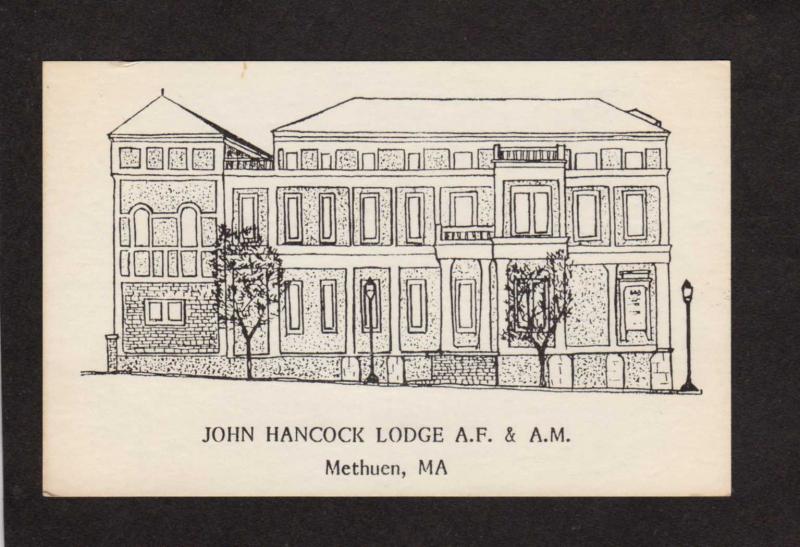 MA John Hancock Lodge Masonic Masons Methuen Mass Massachusetts Postcard OES