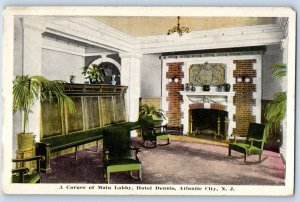 1920 Atlantic City New Jersey NJ Vintage Postcard Corner Main Lobby Hotel Dennis