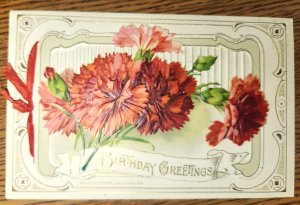 Winsch Fold Out Booklet Birthday Greeting Postcard With Carnations Die Cut