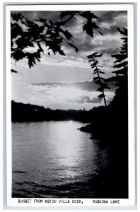 c1940's Sunset From Aston Villa Dock Muskoka Lake Canada RPPC Photo Postcard