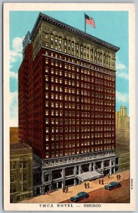 Chicago Illinois 1940s Postcard YMCA Hotel Cars Street Scene