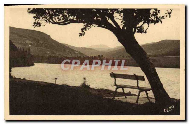 Old Postcard Lake Issarles Ardeche landscape against day perspective Mezeno