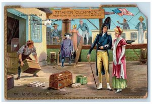 c1910's Dock Landing Of The Clermont Steamer Embossed Antique Tuck's Postcard 