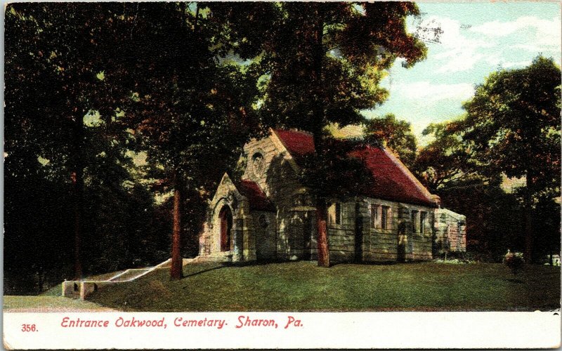Postcard PA Sharon Entrance Oakland Cemetery 1908 M14