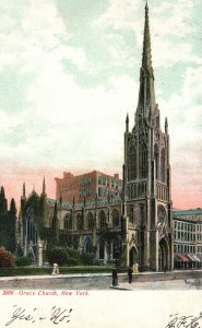 Vintage Postcard 1900's Grace Church Historic Parish Church Manhattan New York