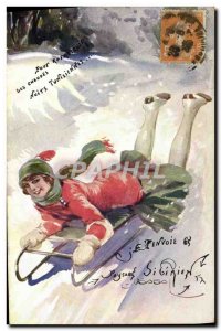 Old Postcard of Sports & # 39hiver Ski Luge Female