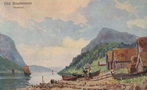 Norway Old Boathouses Sailing Boats Old Postcard