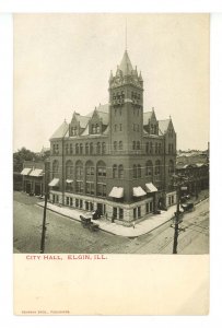 IL - Elgin. City Hall & Street Scene ca 1905